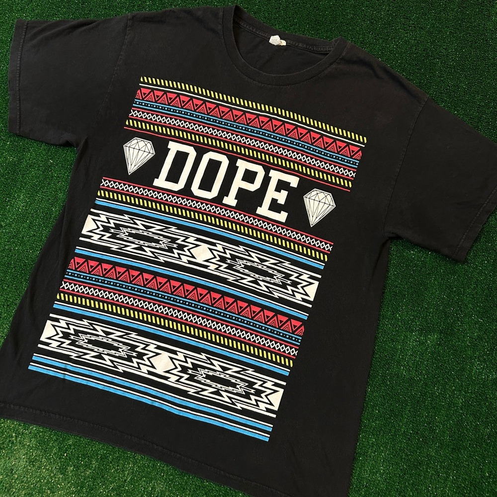 Dope Graphic T-Shirt Men Large Black Aztec Geometric Diamond Alstyle Streetwear